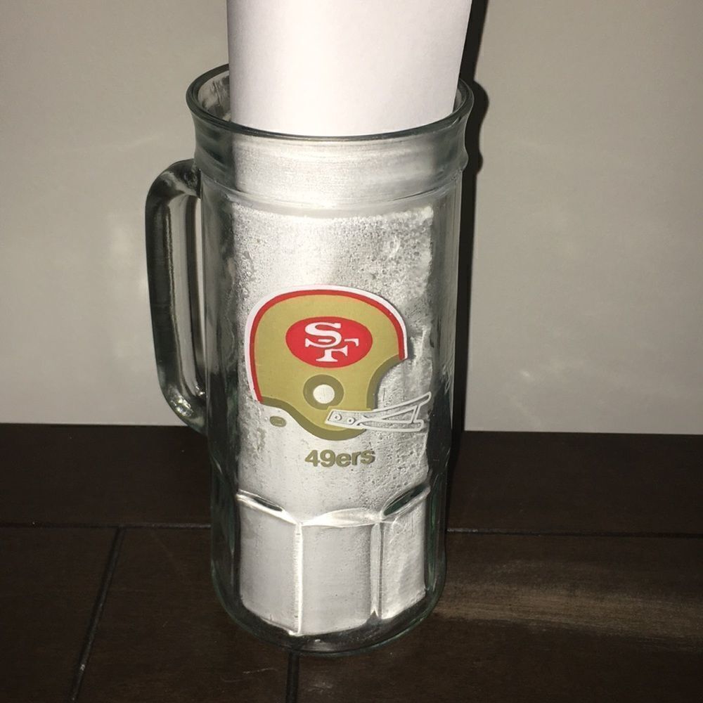 Vintage retro San Francisco 49ers 2 bar helmet tall glass beer mug